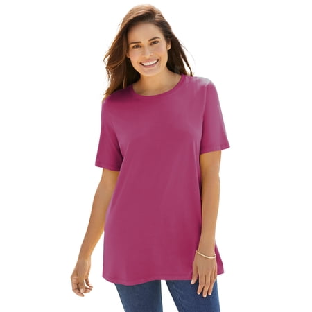 Woman Within Plus Size Petite Perfect Short-Sleeve Crewneck Cotton Tee