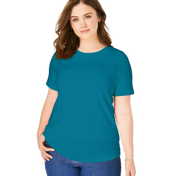 Woman Within Plus Size Perfect Short-Sleeve Crewneck Tee