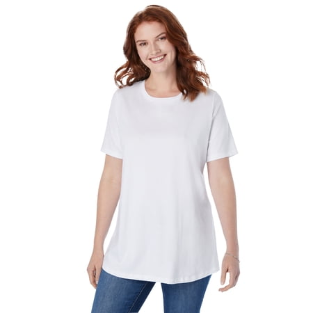 Woman Within Plus Size Petite Perfect Short-Sleeve Crewneck Cotton Tee