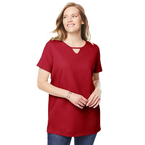 Woman Within Plus Size Perfect Short-Sleeve Keyhole Tee