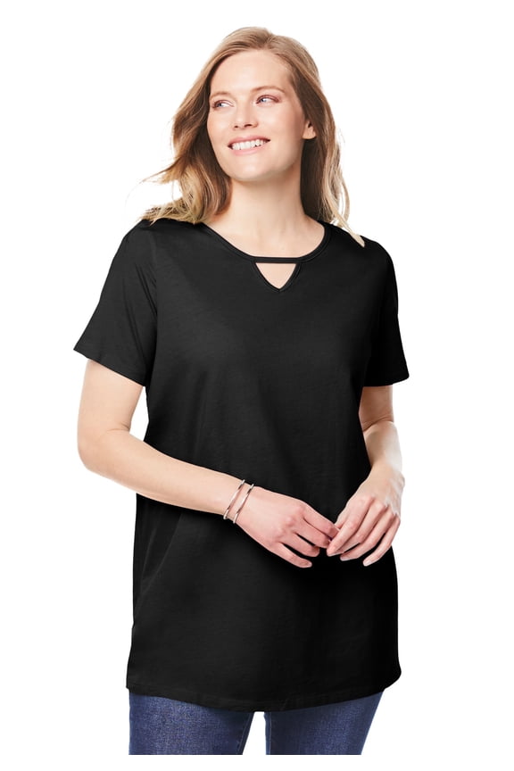 Plus Size Perfect Short-Sleeve Keyhole Tee