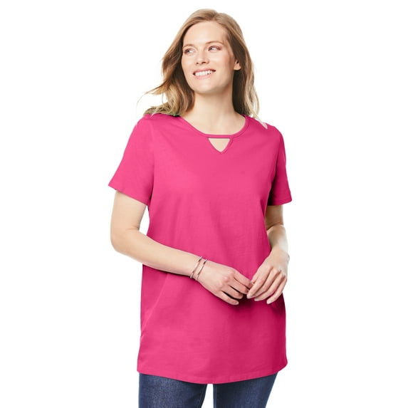 Woman Within Plus Size Perfect Short-Sleeve Keyhole Tee