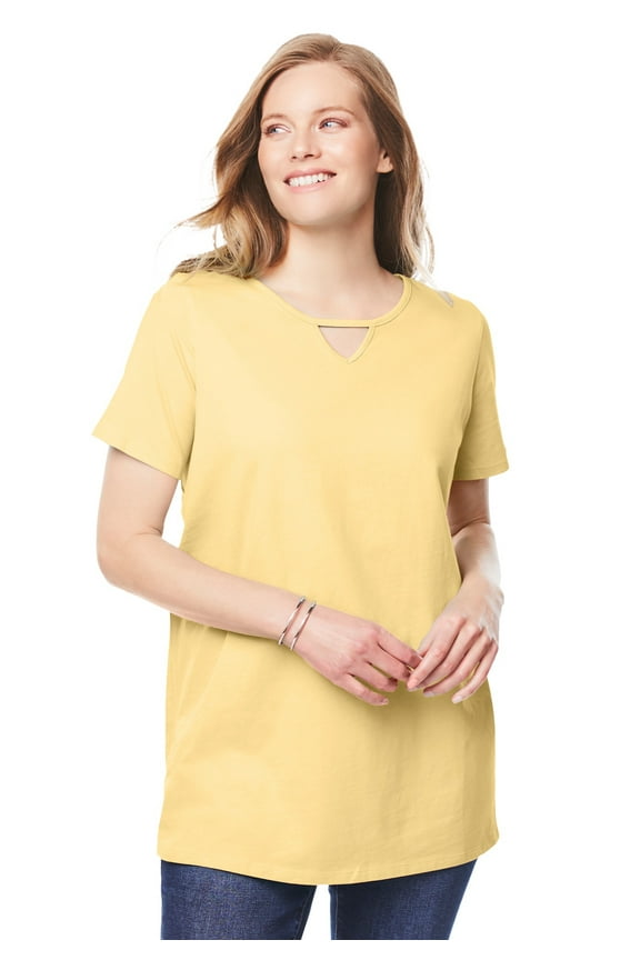 Plus Size Perfect Short-Sleeve Keyhole Tee