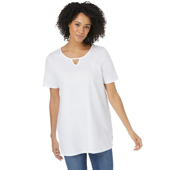 Woman Within Plus Size Perfect Short-Sleeve Keyhole Tee
