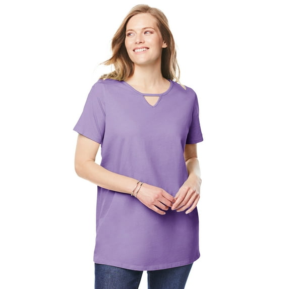 Woman Within Plus Size Perfect Short-Sleeve Keyhole Tee