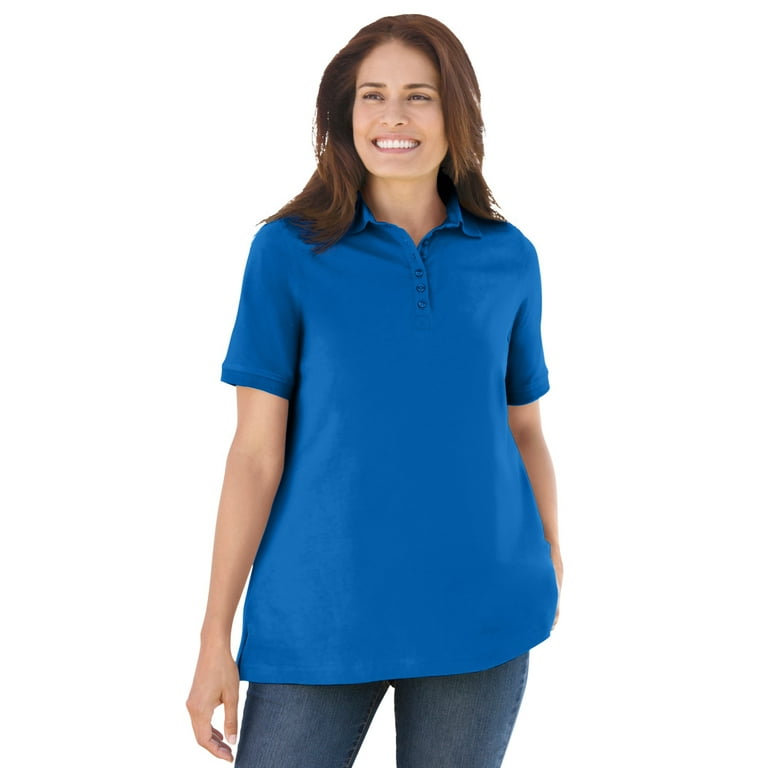 Woman Within Women s Plus Size Perfect Short Sleeve Polo Shirt Walmart