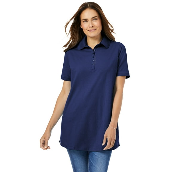 Woman Within Plus Size Perfect Short-Sleeve Polo Shirt
