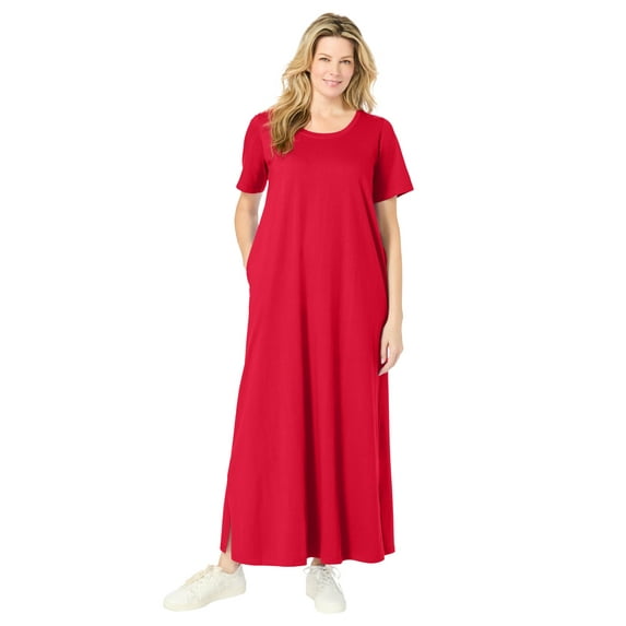 Woman Within Plus Size Perfect Short-Sleeve Scoopneck Maxi Tee Dress