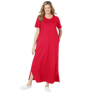 Woman Within Plus Size Perfect Short-Sleeve Scoopneck Maxi Tee Dress