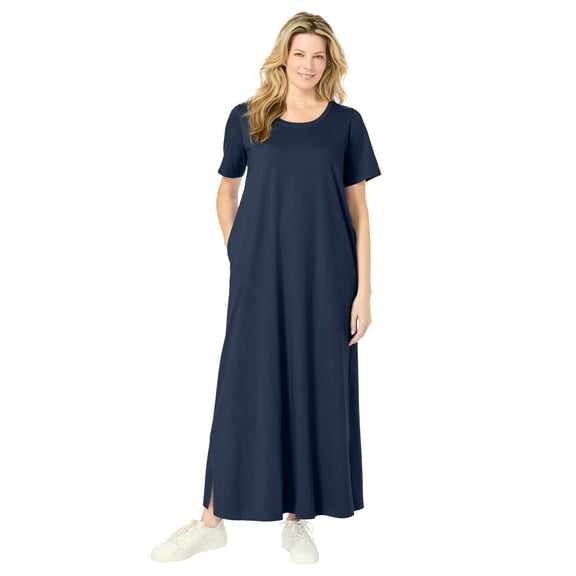 Woman Within Plus Size Perfect Short-Sleeve Scoopneck Maxi Tee Dress