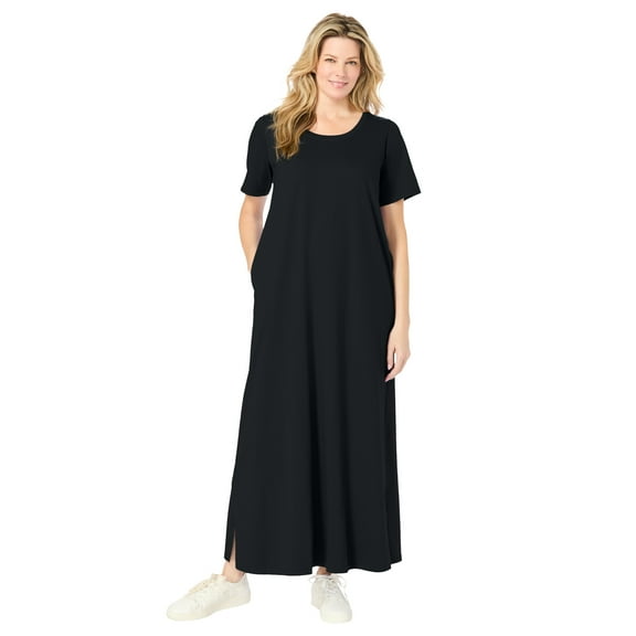 Woman Within Plus Size Perfect Short-Sleeve Scoopneck Maxi Tee Dress