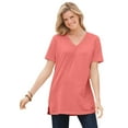 thumbnail image 1 of Woman Within Plus Size Perfect Short-Sleeve Shirred V-Neck Tunic, 1 of 6