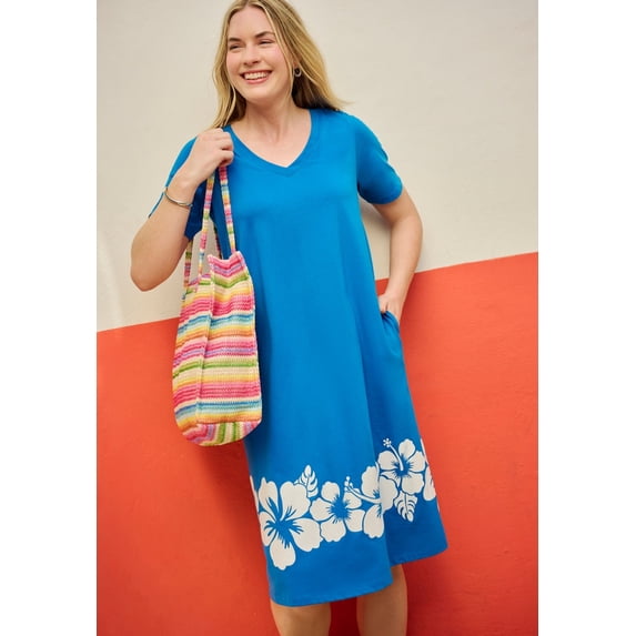 Woman Within Plus Size Perfect Short-Sleeve V-Neck Tee Dress