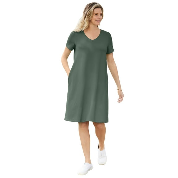 Woman Within Plus Size Perfect Short-Sleeve V-Neck Tee Dress