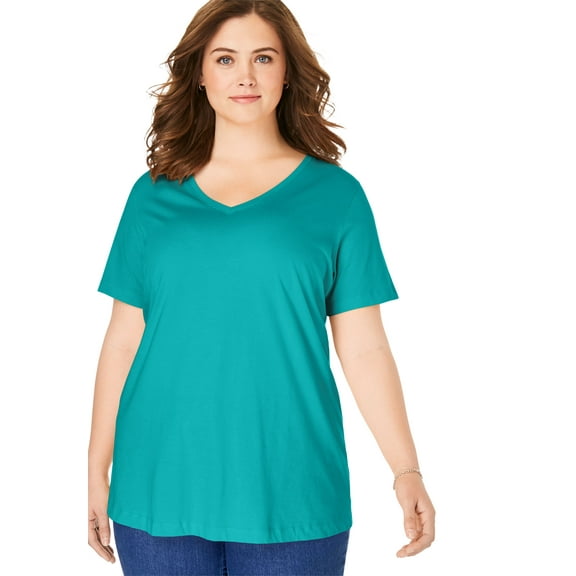 Woman Within Plus Size Perfect Short-Sleeve V-Neck Tee (Petite Available)