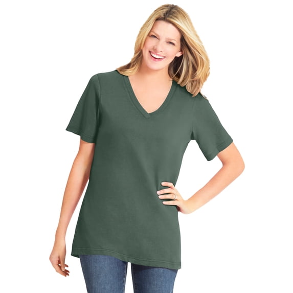 Woman Within Plus Size Perfect Short-Sleeve V-Neck Tee