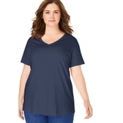 Woman Within Plus Size Petite Perfect Short-Sleeve V-Neck Tee