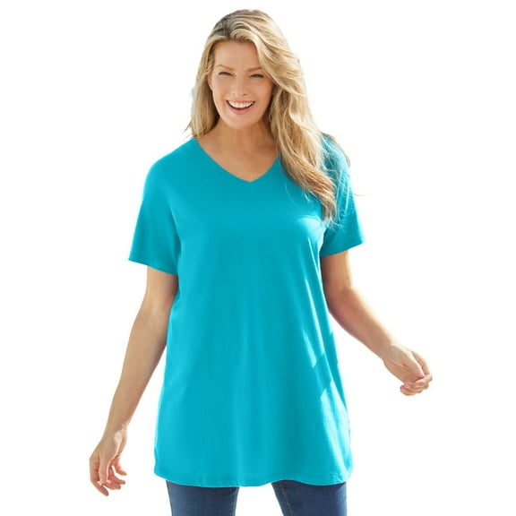 Woman Within Plus Size Perfect Short-Sleeve V-Neck Tunic