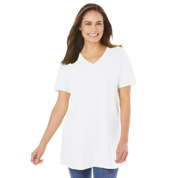 Woman Within Plus Size Perfect Short-Sleeve V-Neck Tunic