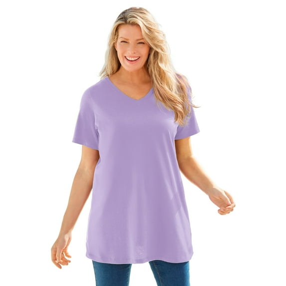 Woman Within Plus Size Perfect Short-Sleeve V-Neck Tunic