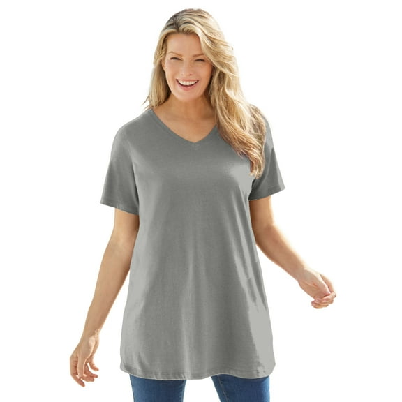 Woman Within Plus Size Perfect Short-Sleeve V-Neck Tunic