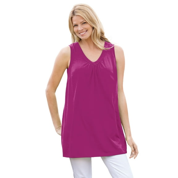 Woman Within Plus Size Perfect Sleeveless Shirred V-Neck Tunic