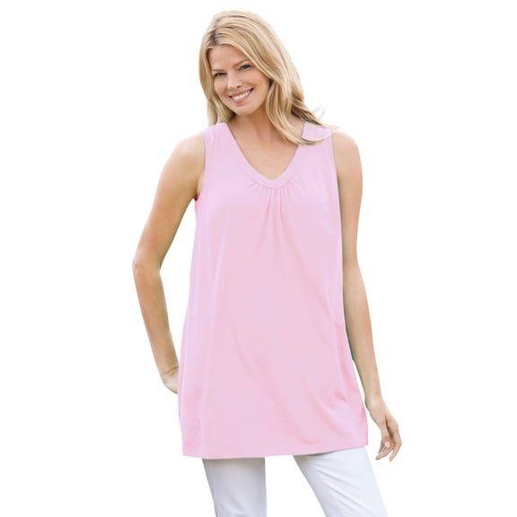 Woman Within Plus Size Perfect Sleeveless Shirred V-Neck Tunic