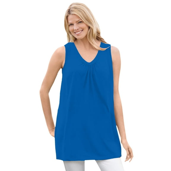 Woman Within Plus Size Perfect Sleeveless Shirred V-Neck Tunic