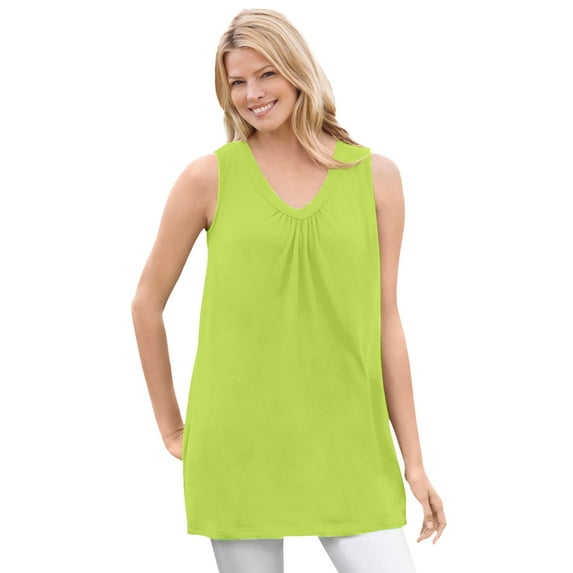Woman Within Plus Size Perfect Sleeveless Shirred V-Neck Tunic
