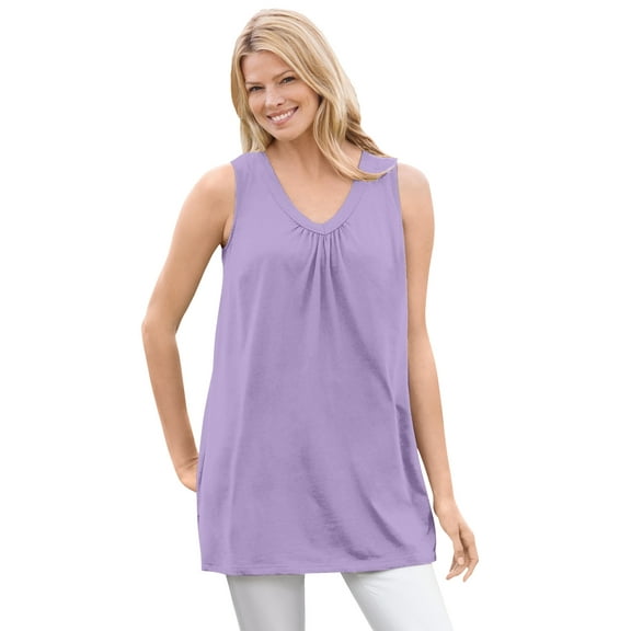 Woman Within Plus Size Perfect Sleeveless Shirred V-Neck Tunic