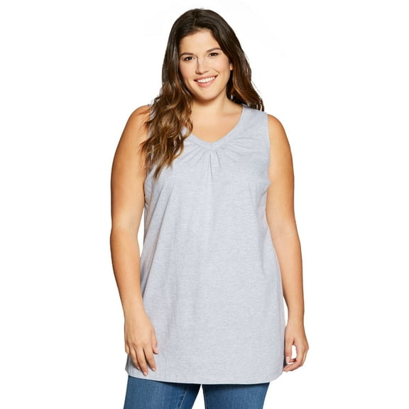 Woman Within Plus Size Perfect Sleeveless Shirred V-Neck Tunic