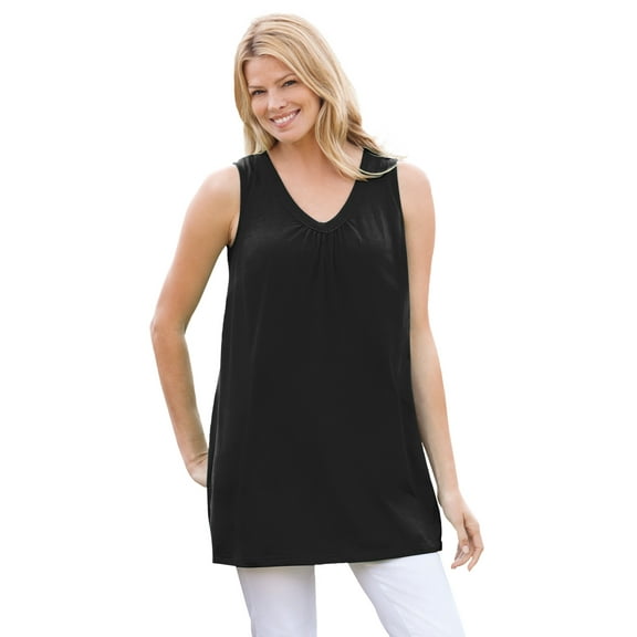 Woman Within Plus Size Perfect Sleeveless Shirred V-Neck Tunic