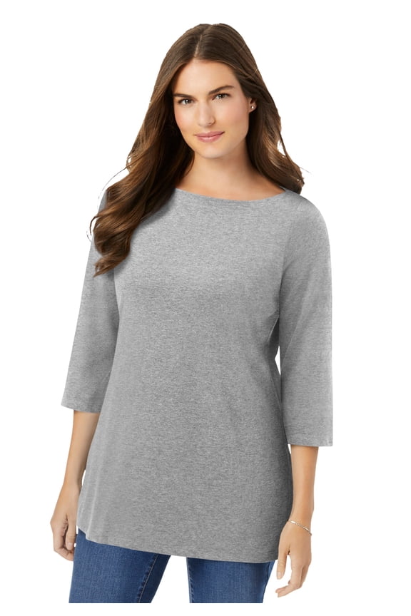 Plus Size Perfect Three-Quarter Sleeve Boatneck Tee