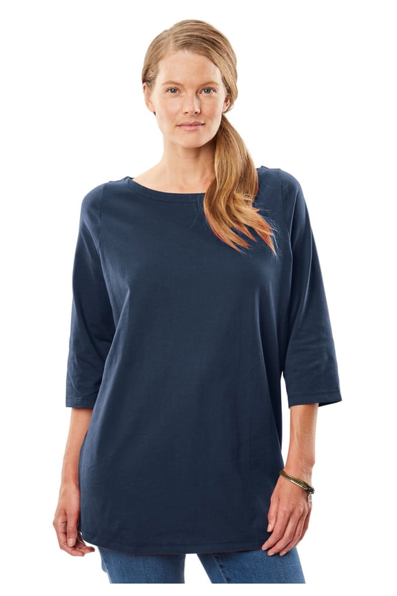 Plus Size Perfect Three-Quarter Sleeve Boatneck Tee