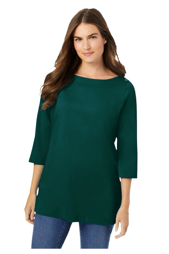 Plus Size Perfect Three-Quarter Sleeve Boatneck Tee
