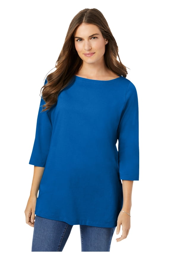 Plus Size Perfect Three-Quarter Sleeve Boatneck Tee