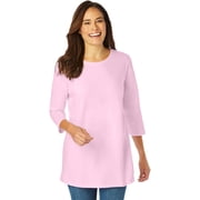 Woman Within Plus Size Perfect Three-Quarter Sleeve Crewneck Tee