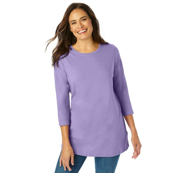 Woman Within Plus Size Perfect Three-Quarter Sleeve Crewneck Tee