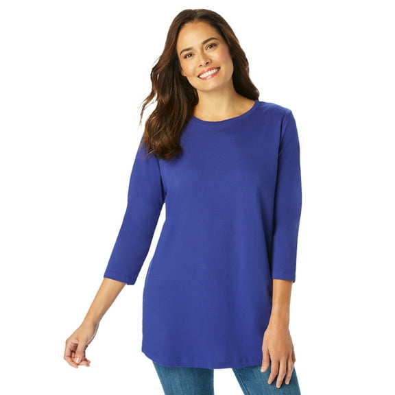 Woman Within Plus Size Perfect Three-Quarter Sleeve Crewneck Tee