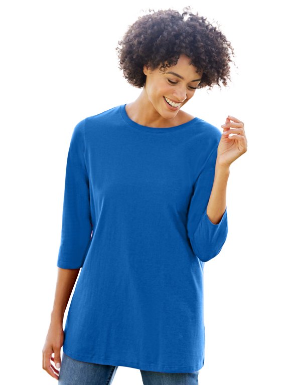 Plus Size Perfect Three-Quarter Sleeve Crewneck Tee