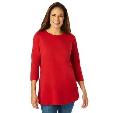 Woman Within Plus Size Perfect Three-Quarter Sleeve Crewneck Tee