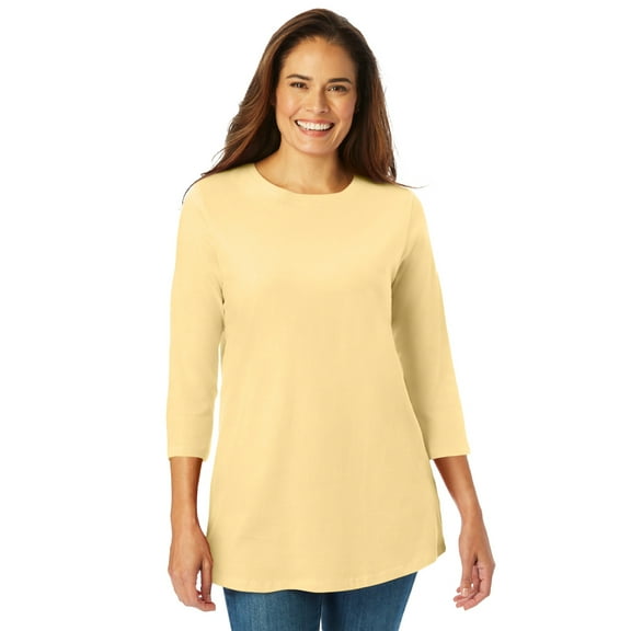 Woman Within Plus Size Perfect Three-Quarter Sleeve Crewneck Tee