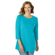 Woman Within Plus Size Perfect Three-Quarter Sleeve Crewneck Tee