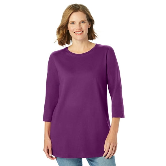 Woman Within Plus Size Perfect Three-Quarter Sleeve Crewneck Tee