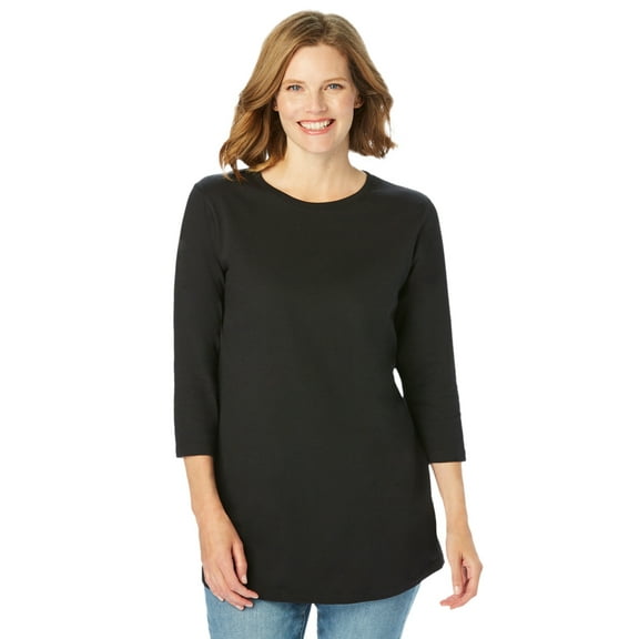 Woman Within Plus Size Perfect Three-Quarter Sleeve Crewneck Tee