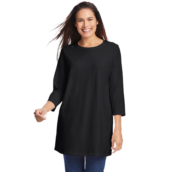 Woman Within Plus Size Perfect Three-Quarter Sleeve Crewneck Tunic