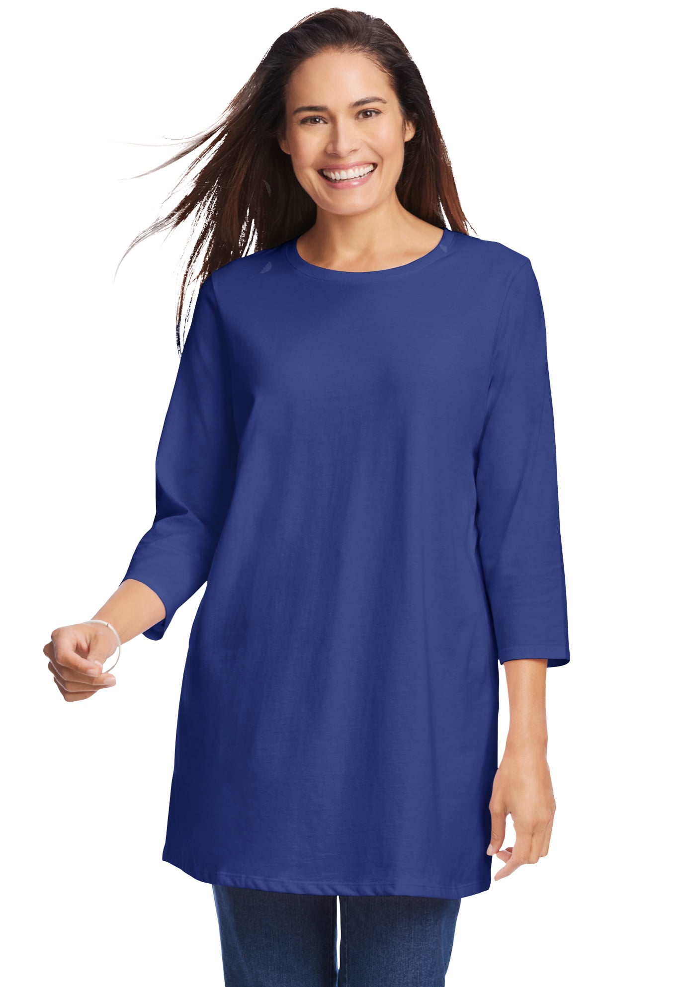 Plus Size Women Black Pleated Tunic With Three Quarter Sleeves