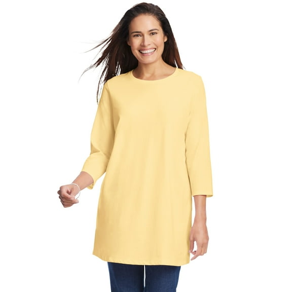 Woman Within Plus Size Perfect Three-Quarter Sleeve Crewneck Tunic