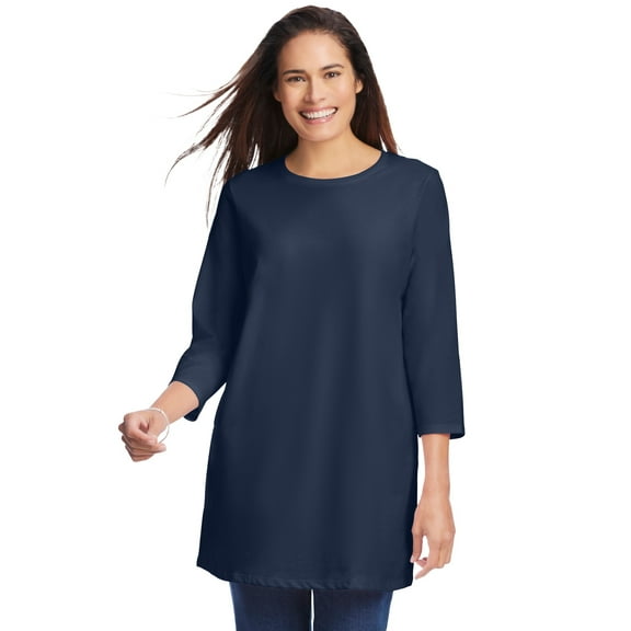 Woman Within Plus Size Perfect Three-Quarter Sleeve Crewneck Tunic
