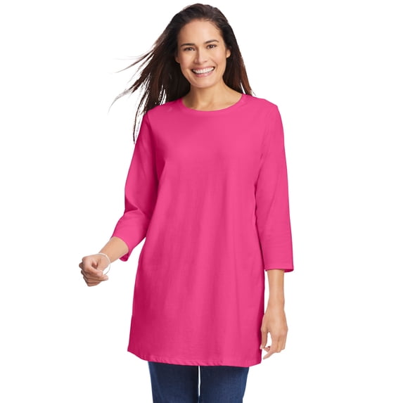 Woman Within Plus Size Perfect Three-Quarter Sleeve Crewneck Tunic